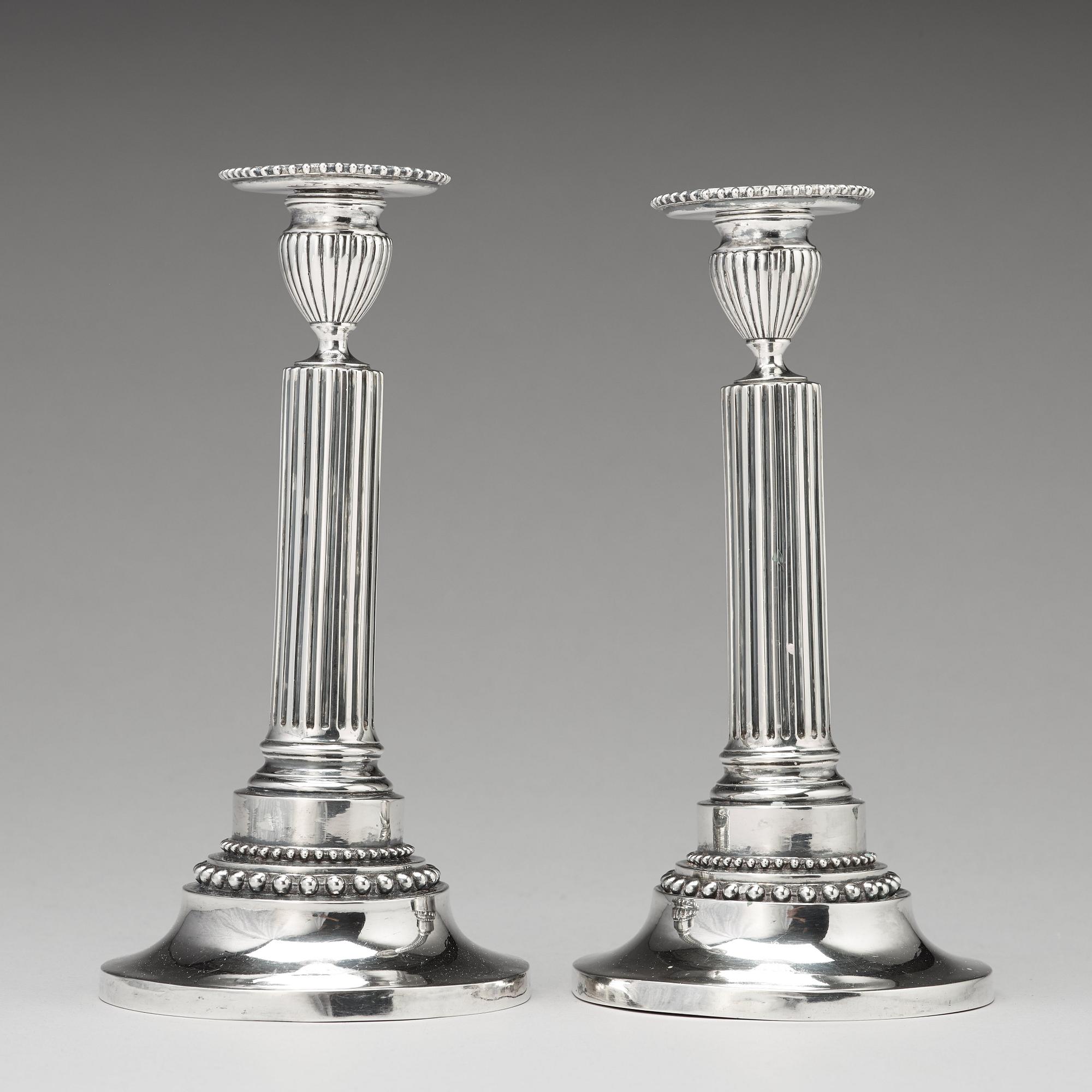 Mikael Nyberg, ljusstakar, ett par, silver, Stockholm 1788. Gustavianska.