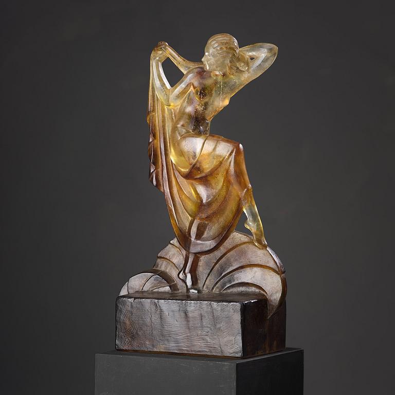 Marcel André Bouraine, a pâte de cristal "Danseuse" sculpture, Gabriel Argy-Rousseau, France ca 1928.