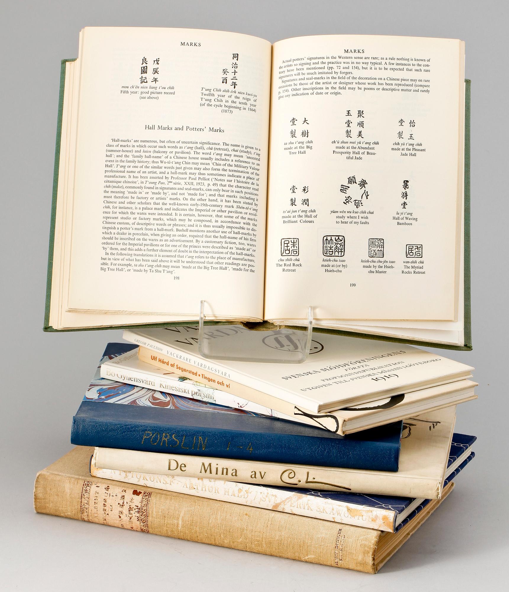 BOKPARTI, 8 st, konst och konsthantverk, "Kinesiskt porslin och dess förhistoria" av Bo Gyllensvärd, 1977.