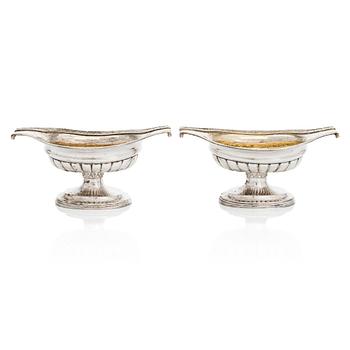 A pair of parcel-gilt silver salt cellars, maker's mark of Adolf Fredrik Granfelt (active 1827-54), Porvoo, Finland.