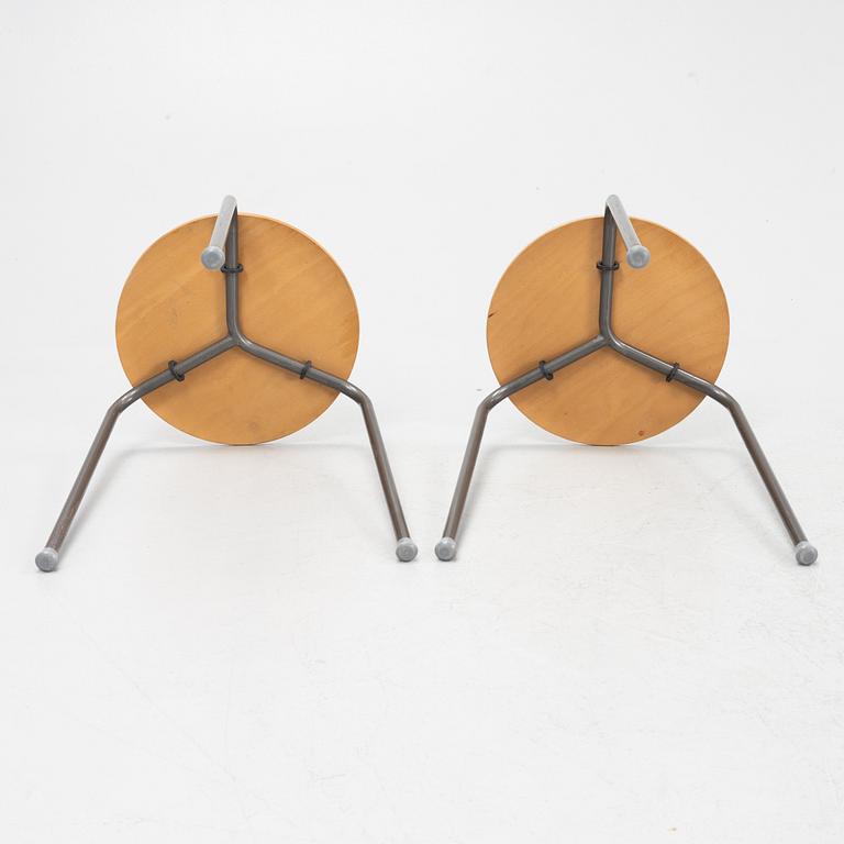 A set of five teak veneered stools, second half of the 20th Century.