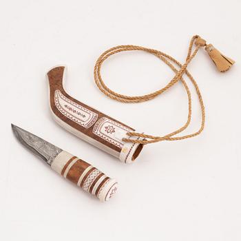 A birch and reindeer horn knife by Anders Sunna, before 2008, signed.