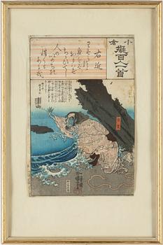 UTAGAWA KUNIYOSHI (1797/98-1861), samt OKÄND KONSTNÄR, färgträsnitt. Japan, 1800-tal.