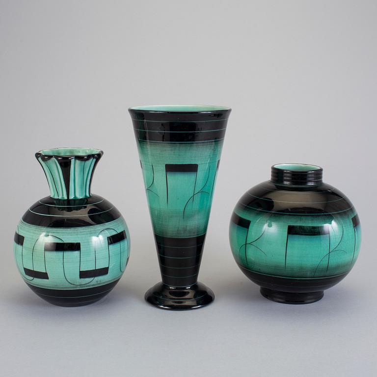 ILSE CLAESON, vaser, 3 stycken, flintgods, Rörstrand.