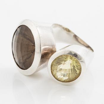Ring, silver med citrin och rökkvarts.