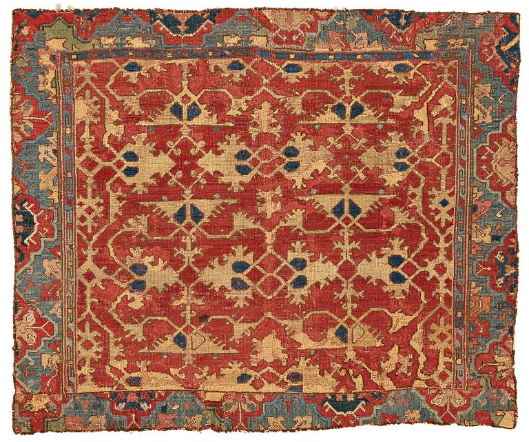 A CARPET FRAGMENT, an antique Western Anatolian "Lotto", 17th century, ca 105 x 125 cm.