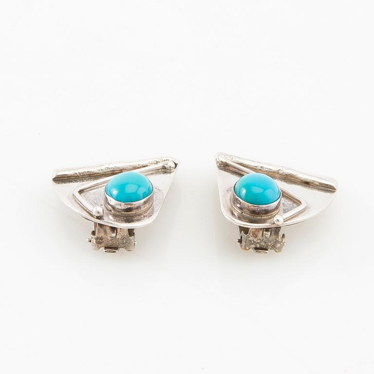 Necklace, ring and earrings of silver with turquoises, Avi Soffer Israel.