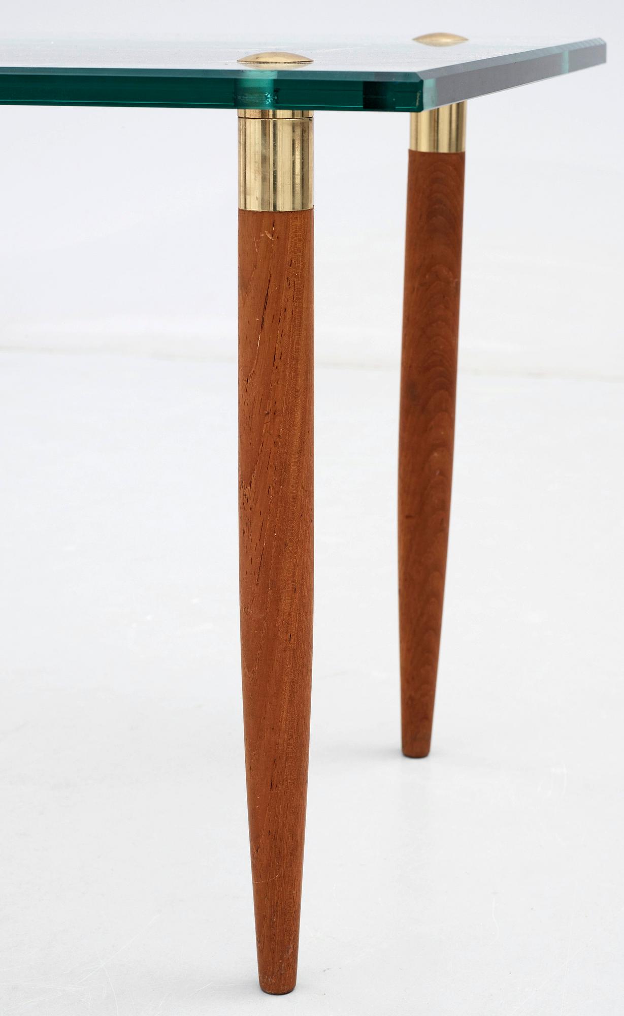 GLASBORD, teak och mässing, 1950-60-tal.