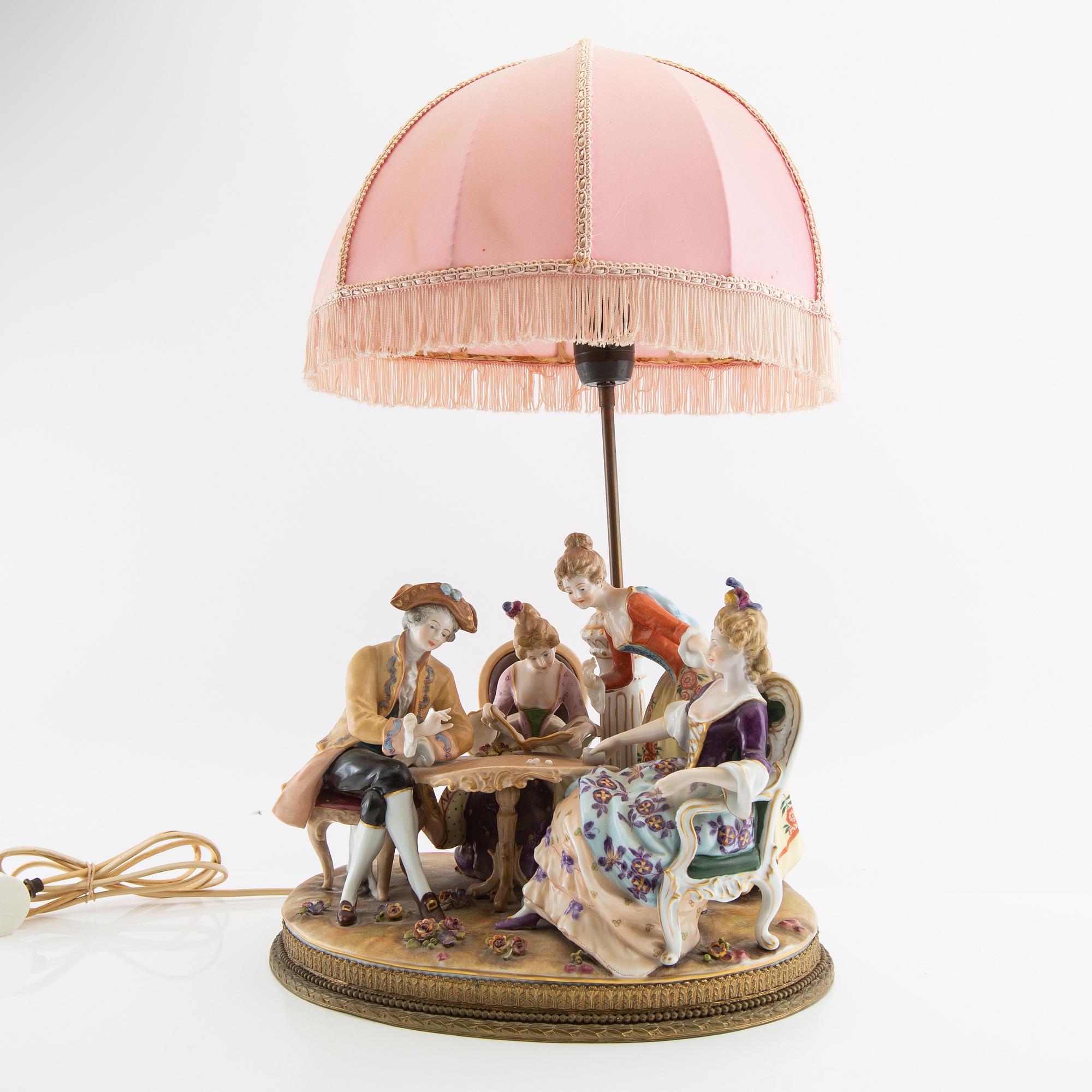 Table lamp Capo di Monte similar mark 20th century porcelain.