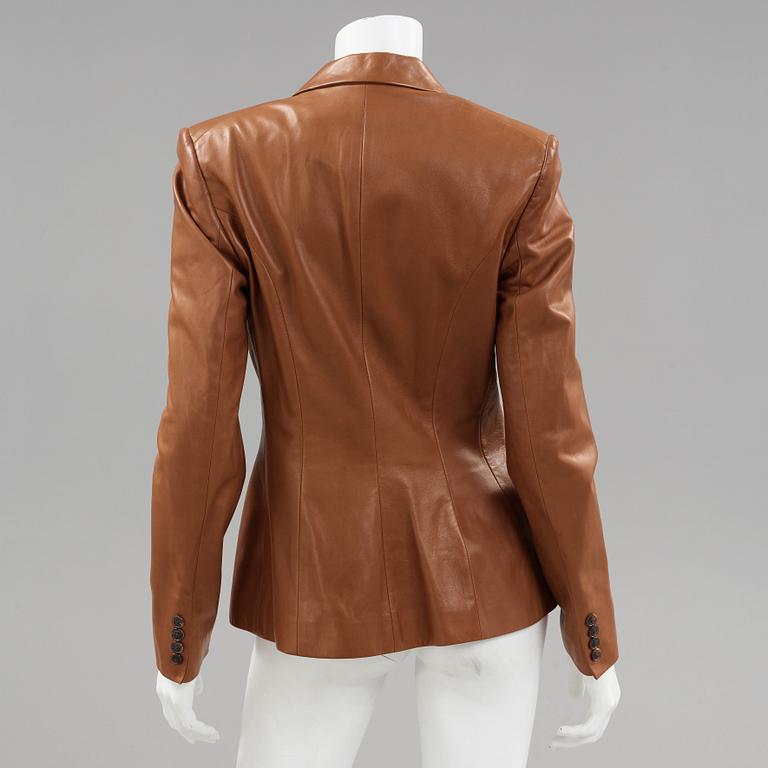 A brown leather jacket by Ralph Lauren.