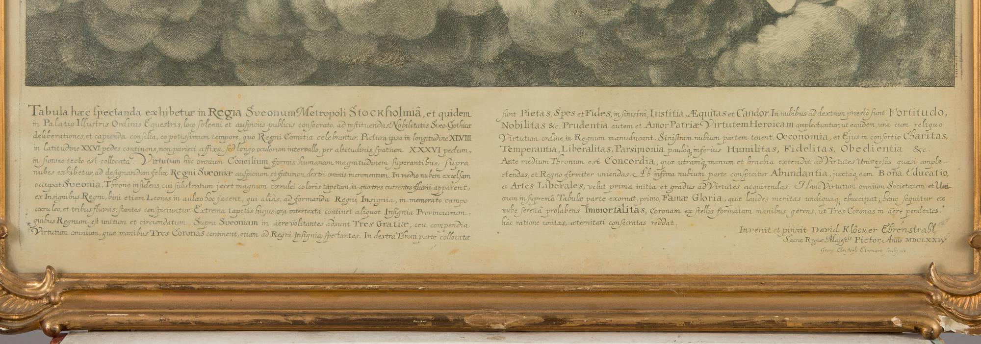 David Klöcker Ehrenstrahl, after, copper engraving and etching, three connected pieces. Laid on board.