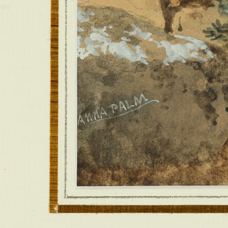 Anna Palm de Rosa, Lake landscape with a man with a scythe.