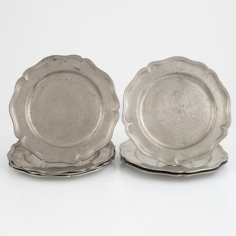 Pewter plates, 12 pcs, similar, pewter, 1762-1792.