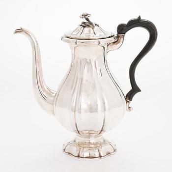 A Swedish 19th-century silver coffee pot, maker's marks of Gustaf Folcker, Stockholm 1844.