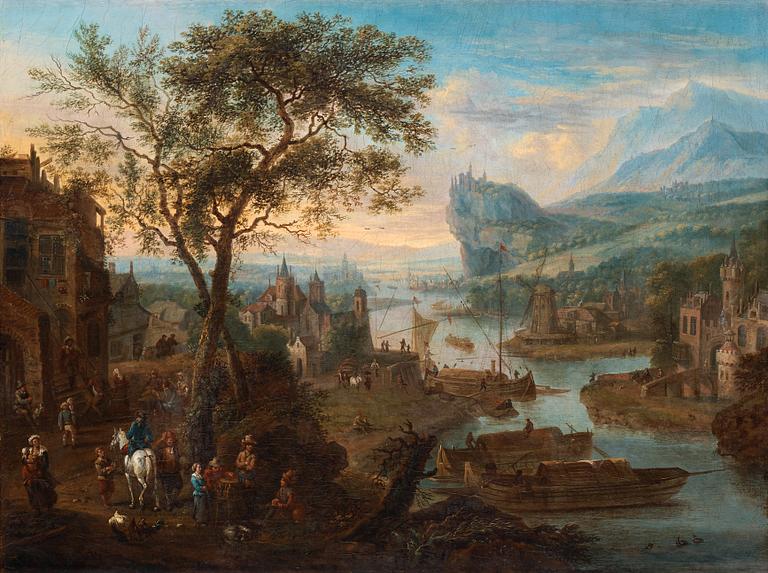 Mathys Schoevaerdts Attributed to, Castal Scenes with landscape with figures (2).