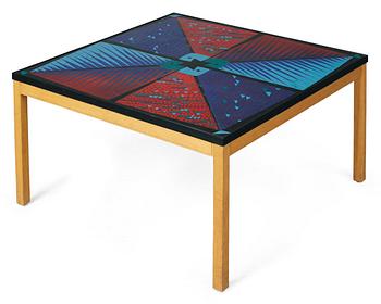816. A Stig Lindberg enamel top sofa table Gustavsberg, probably 1950's, on an oak stand.