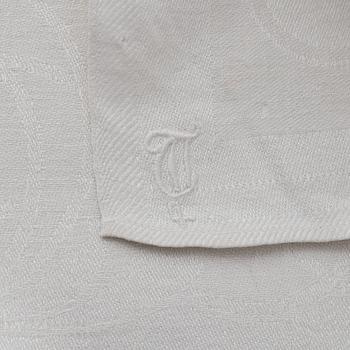 Four linen damask tablecloths.