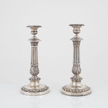 Gustaf Möllenborg, ljusstakar, ett par, silver, senempire, Stockholm 1837.