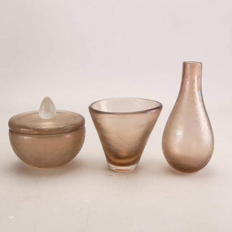Paolo Venini, vases and lided bowl 3 pcs, Inciso, Venini Murano Italien 1950s.
