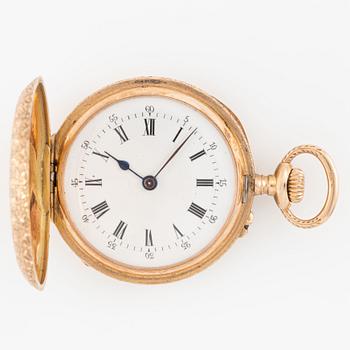 Pocket watch, half hunter, 14K gold, 32.5 mm.