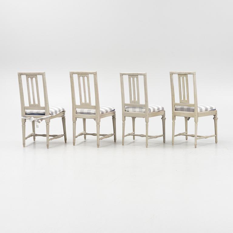 Two pairs of painted Gustavian chairs, end of the 18th Century.