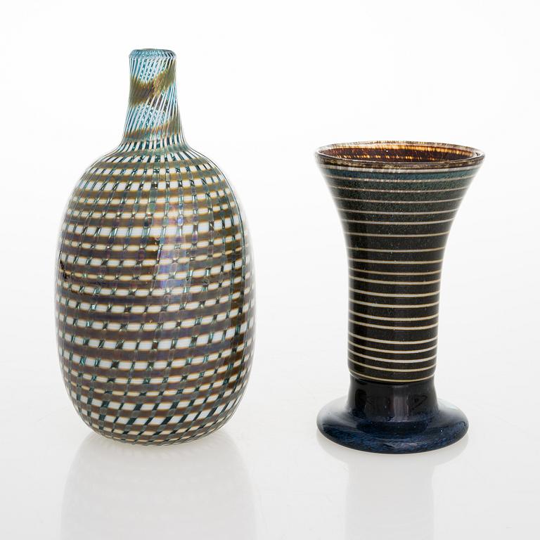 OIVA TOIKKA, a bottle and a vase Pro Arte, signed Oiva Toikka Nuutajärvi Notsjö.
