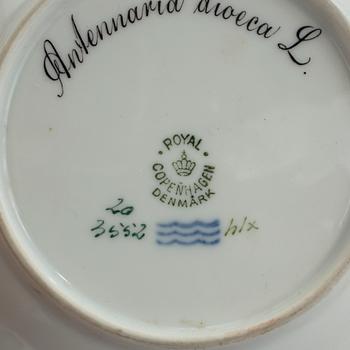 MOCCAKOPPAR MED FAT OCH ASSIETT, 3 delar, "Flora Danica", Royal Copenhagen, Danmark, 1900-tal.