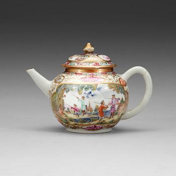 261. A famille rose 'European Subect' tea pot with cover, Qing dynasty, Qianlong (1736-95).