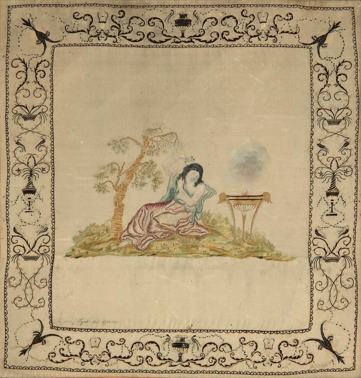 Silk embroidery, 1790s.