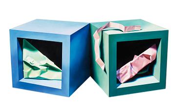 180. Yrjö Edelmann, "Two cubes with paper objects".