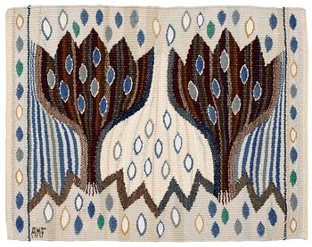 779. TEXTILE. "Blå Crocus". Gobelängvariant (tapestry variant) . 32,5 x 42 cm. Signed AMF.