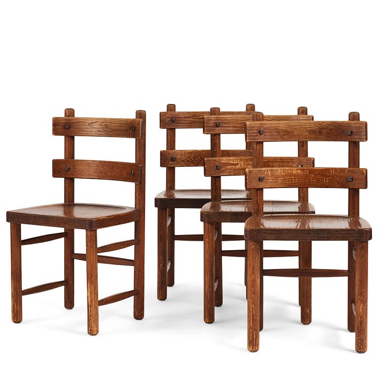 Axel Einar Hjorth, a set of four stained pine "Sandhamn" chairs, Nordiska Kompaniet, Sweden 1933.