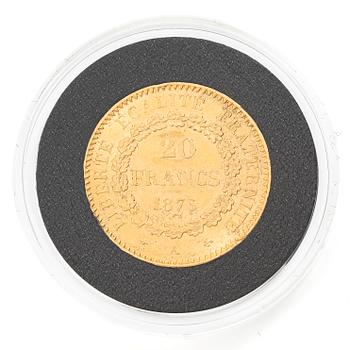 Guldmynt, Frankrike, 20 francs, Paris 1875.