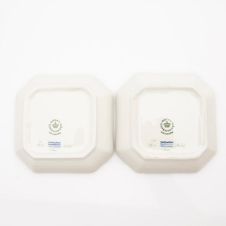 Cream cups with lids and saucers, 2 pcs, "Flora Danica", Royal Copenhagen, Denmark, 20th century.