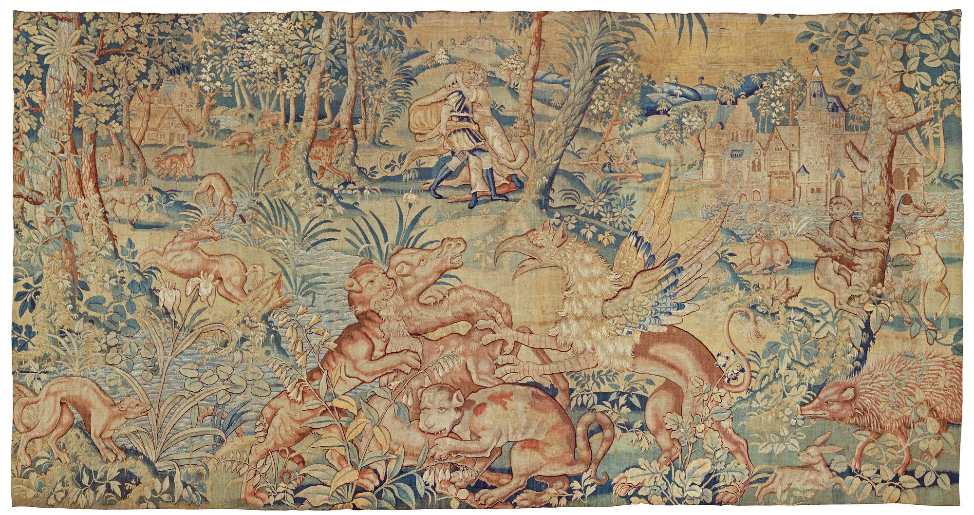 VÄVD TAPET, gobelängteknik. Flandern 1500-tal. 177 x 330 cm.