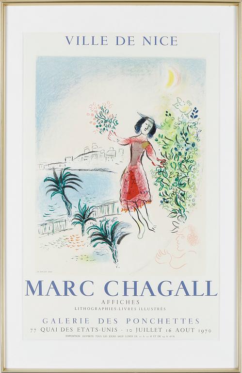 MARC CHAGALL, litografisk affisch, Ville de Nice, Sorlier, 1970.