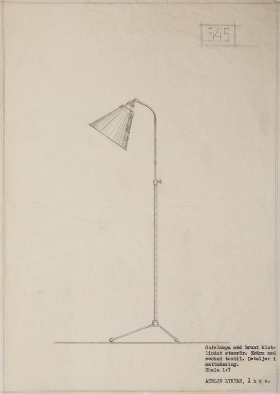 Hans Bergström, golvlampa, modell "545", ateljé Lyktan, Åhus 1940-50-tal.