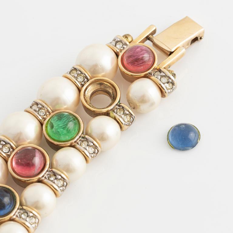 A necklace in yellow metal with imitation pearls and colored and white stones, Ultima Edizione.