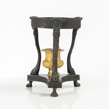 A French Empire ormolu and patinated brûle-parfume, early 19th century.
