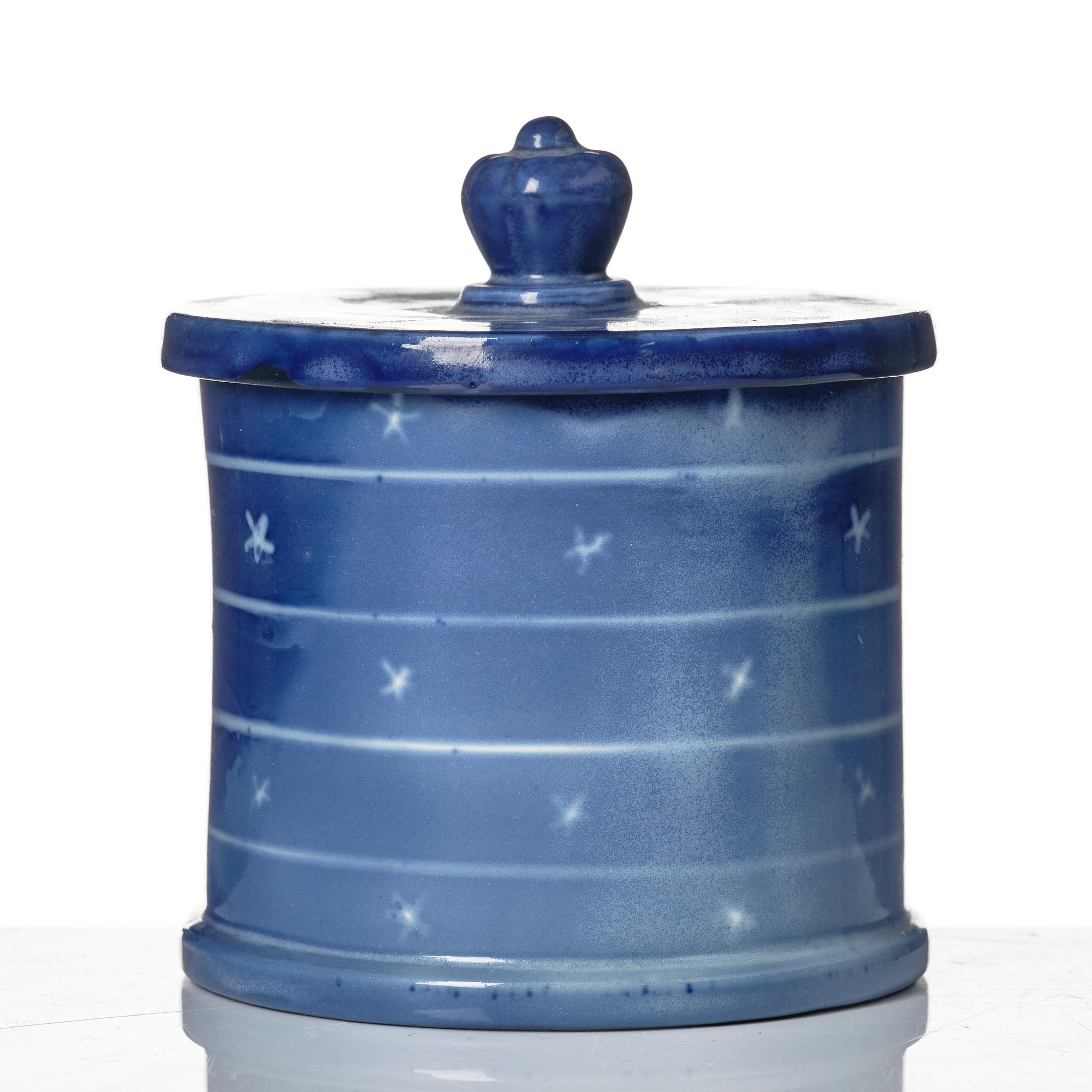 Wilhelm Kåge, two porcelain vases and an earthenware jar with cover, Gustavsberg, Sweden, 1924 and presumably 1930.
