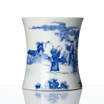 A blue and white brush-pot, bitong, Qing dynasty, 19th century with an apochrypal Kangxi mark.