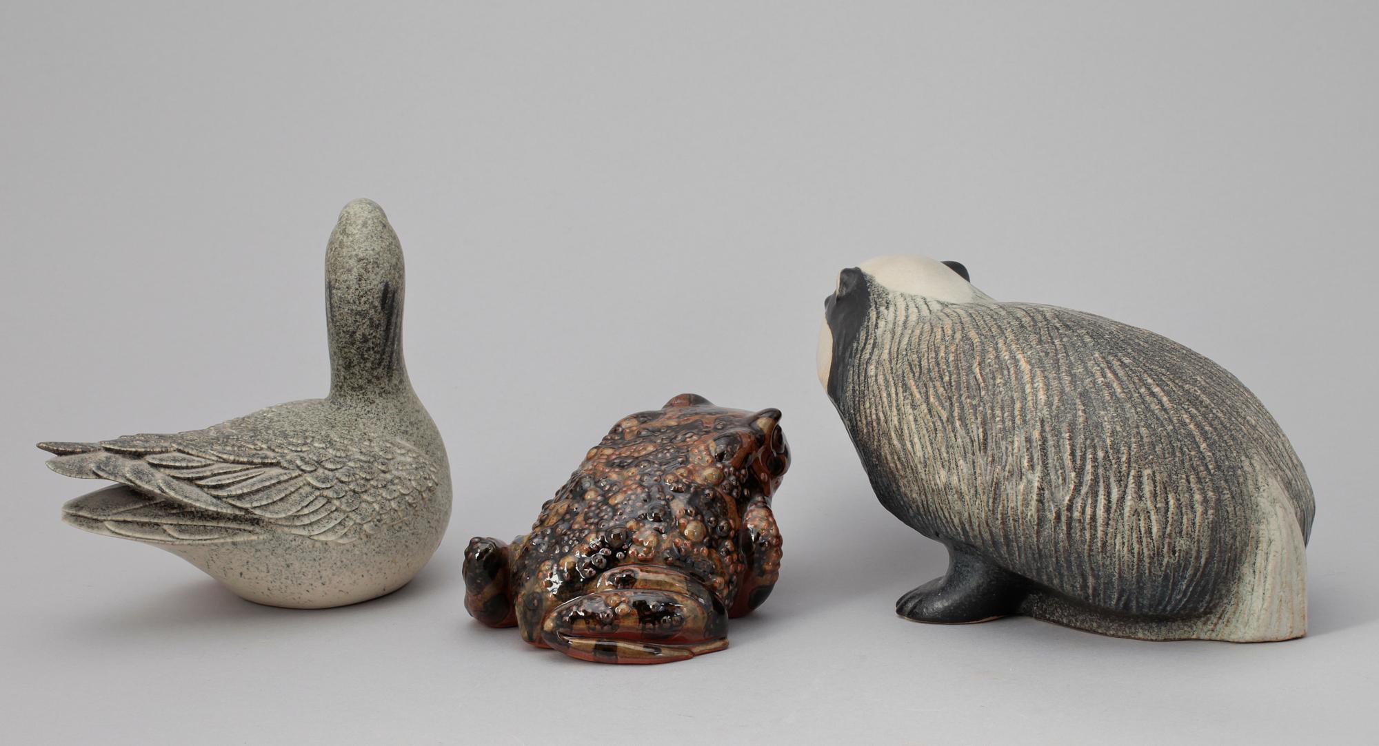 FIGURINER, 3 st, stengods, Paul Hoff, Gustavsberg, 1980-tal.