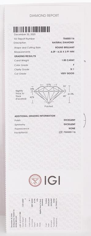 Ring, solitaire, brilliant cut diamond, 14K white gold.