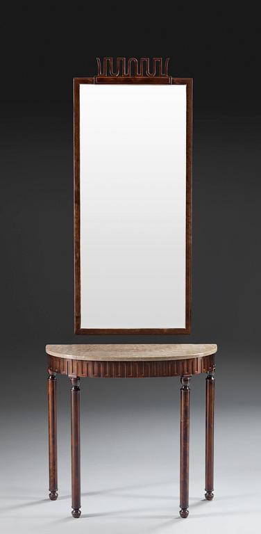 An Axel-Einar Hjorth stained birch 'Coolidge' console table with mirror, NK Sweden 1927.