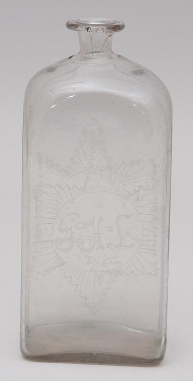 BRÄNNVINSFLASKA. Glas. 1800-tal.