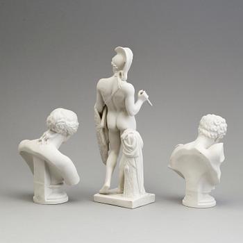 A PARIAN FIGURE AND A PAIR OF BUSTS, Gustafsberg ca 1900.