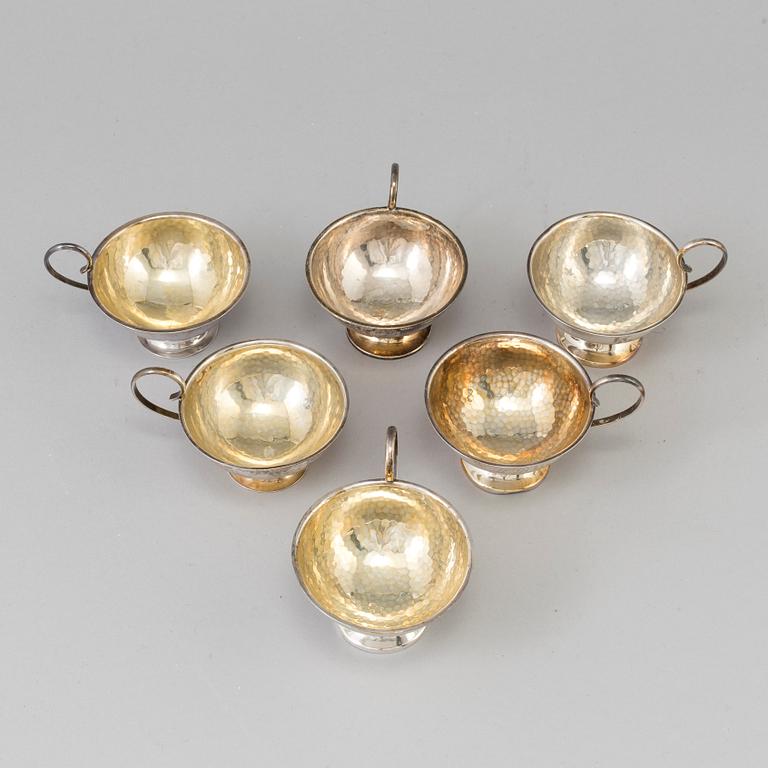 K&E CARLSON, PUNSCH BÄGARE, 6 st, Silver, Göteborg, 1945.