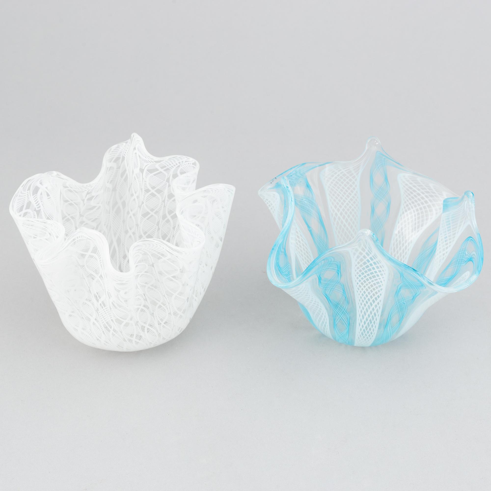 Paolo Venini & Fulvio Bianconi,  two 'Fazzoletto' glass vases, Venini, Murano, Italy.