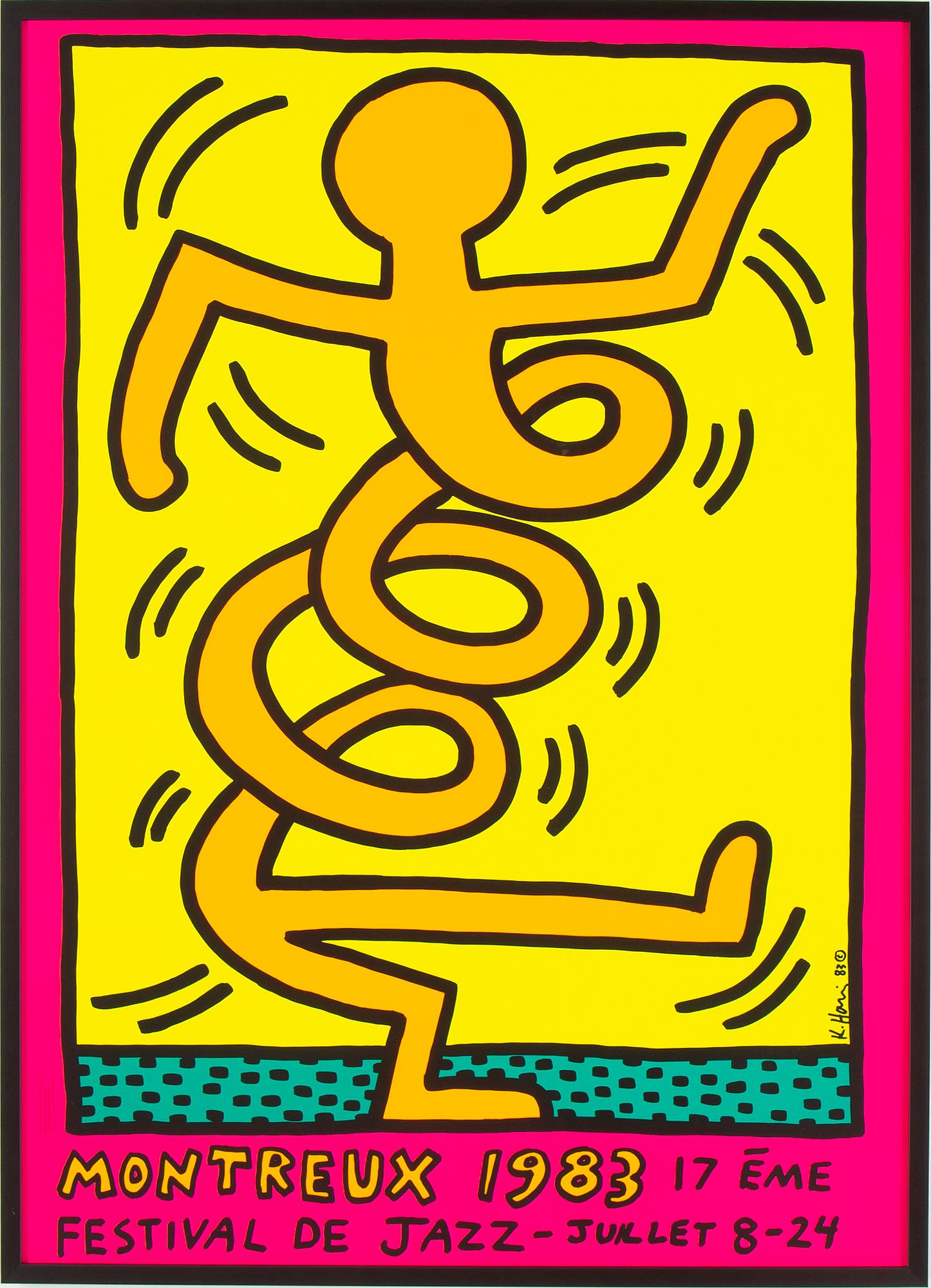 KEITH HARING, after. A 'Montreux 1983' silk screen poster, printed signature and date 83.