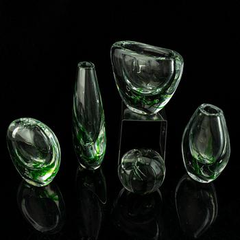 Vicke Lindstrand, glas, 5 st, "Sjögräs", Kosta.